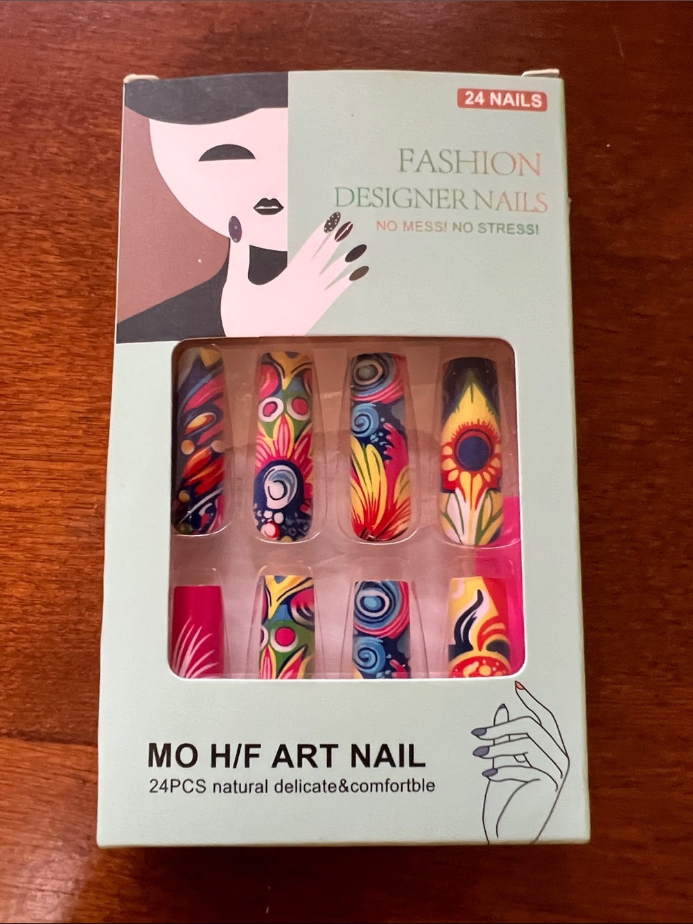 Fashion Designer Nails - Colorful Psychedelic Floral & Swirl Press-On Set